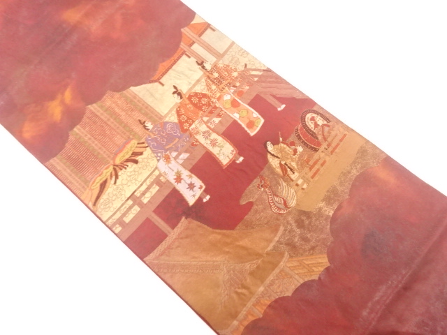 平安人物・風景模様織り出し　袋帯